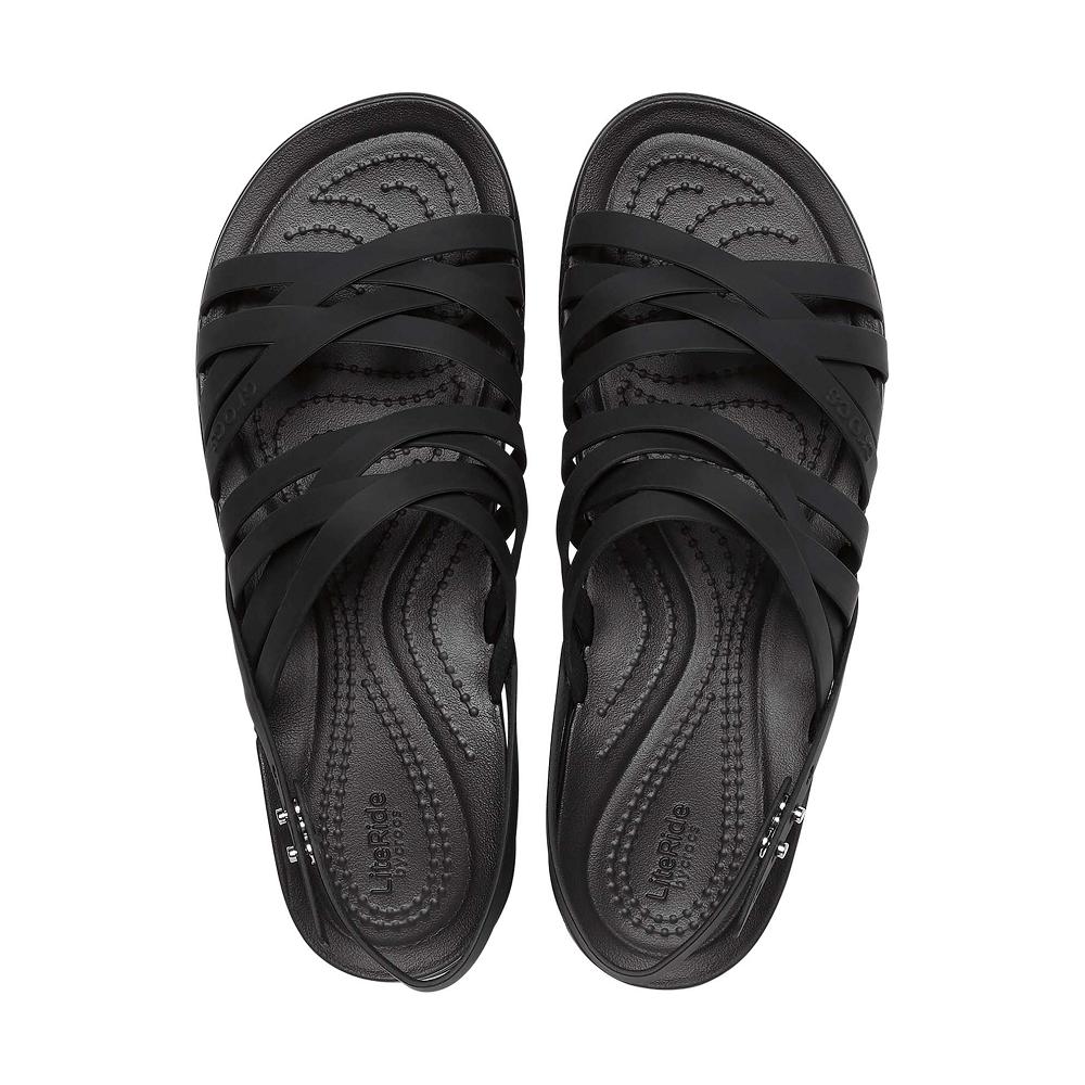 Black Women's Crocs Brooklyn Strappy Low Wedge Platform Clogs | NZ 0460KORI